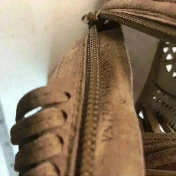 Jeffrey Campbell Womens Sz 8 Light Tan Suede Open Toe Ankle Booties Tassels - Picture 7 of 8